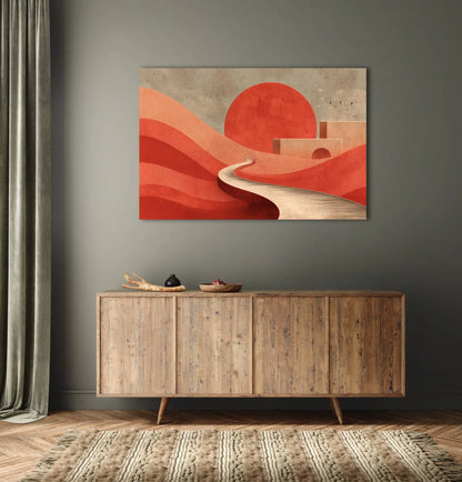 Toile Abstraite - Route Sinueuse Ocre sous un Soleil Terracotta
