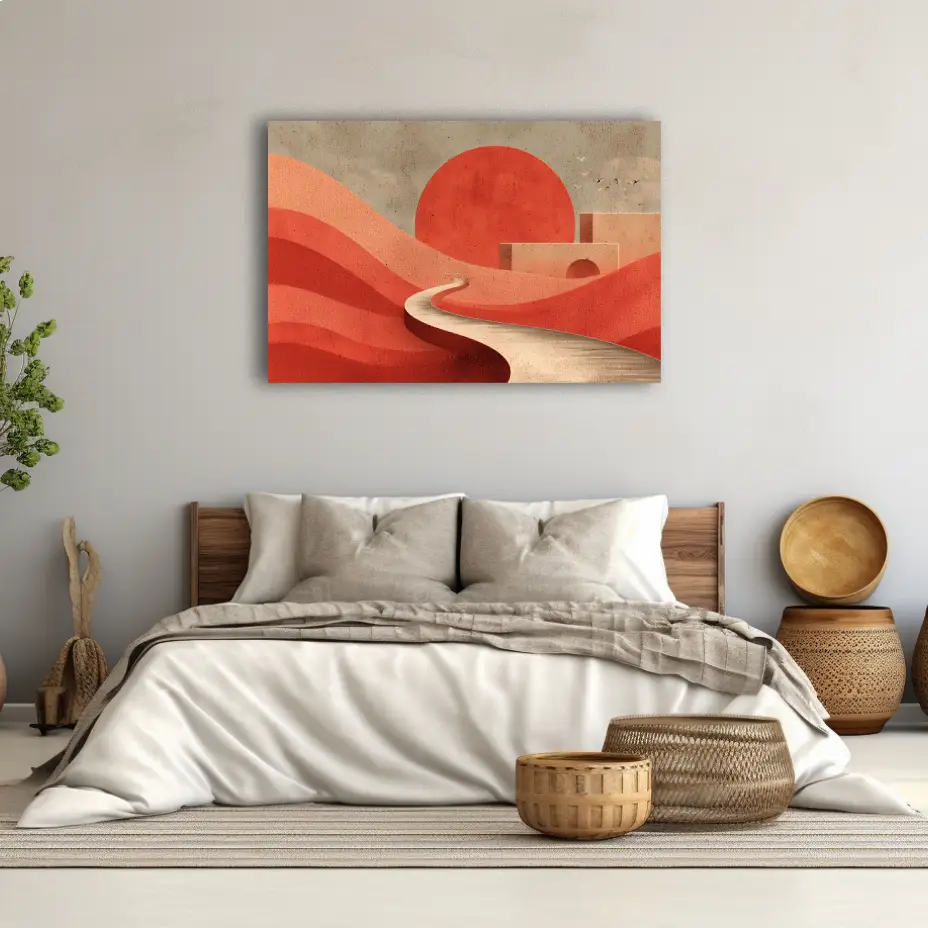 Toile Abstraite - Route Sinueuse Ocre sous un Soleil Terracotta