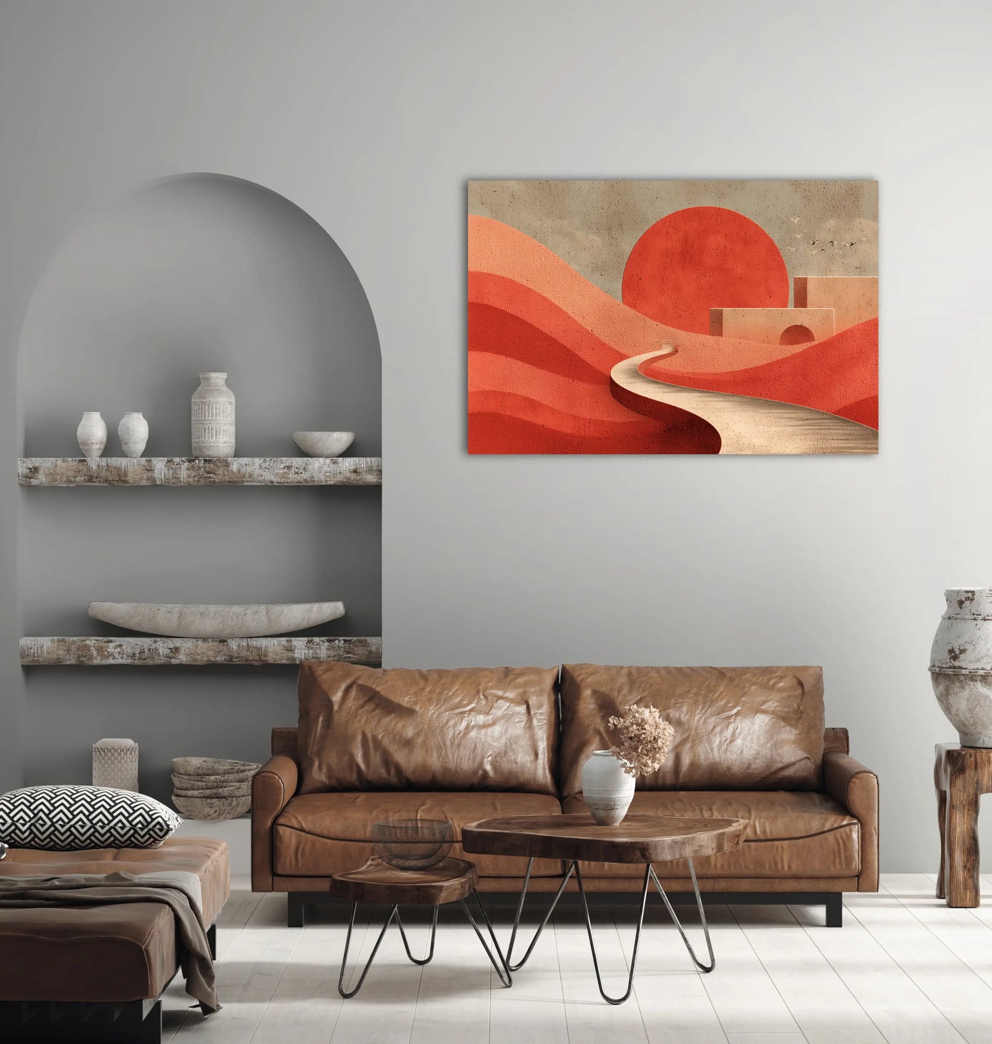 Toile Abstraite - Route Sinueuse Ocre sous un Soleil Terracotta