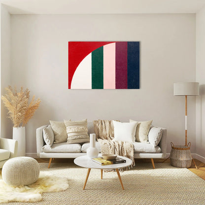 Minimalist Canvas Print – Red Arc and Vertical Bands