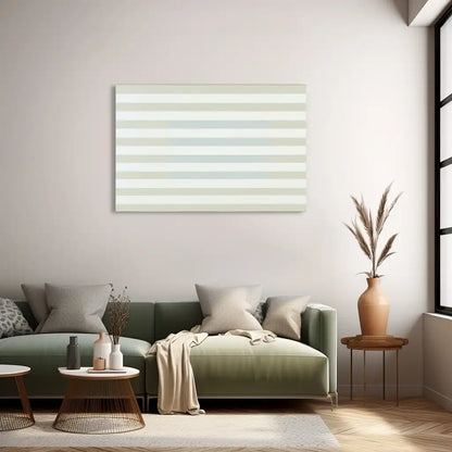 Toile Minimaliste à Bandes Horizontales Beige et Bleu Pale