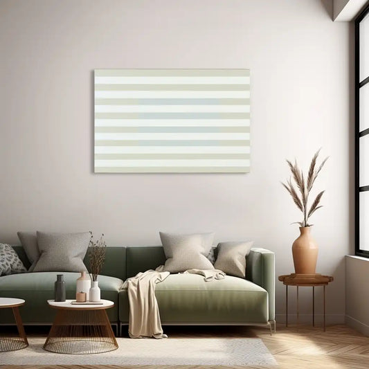 Toile Minimaliste à Bandes Horizontales Beige et Bleu Pale