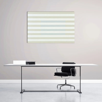 Toile Minimaliste à Bandes Horizontales Beige et Bleu Pale