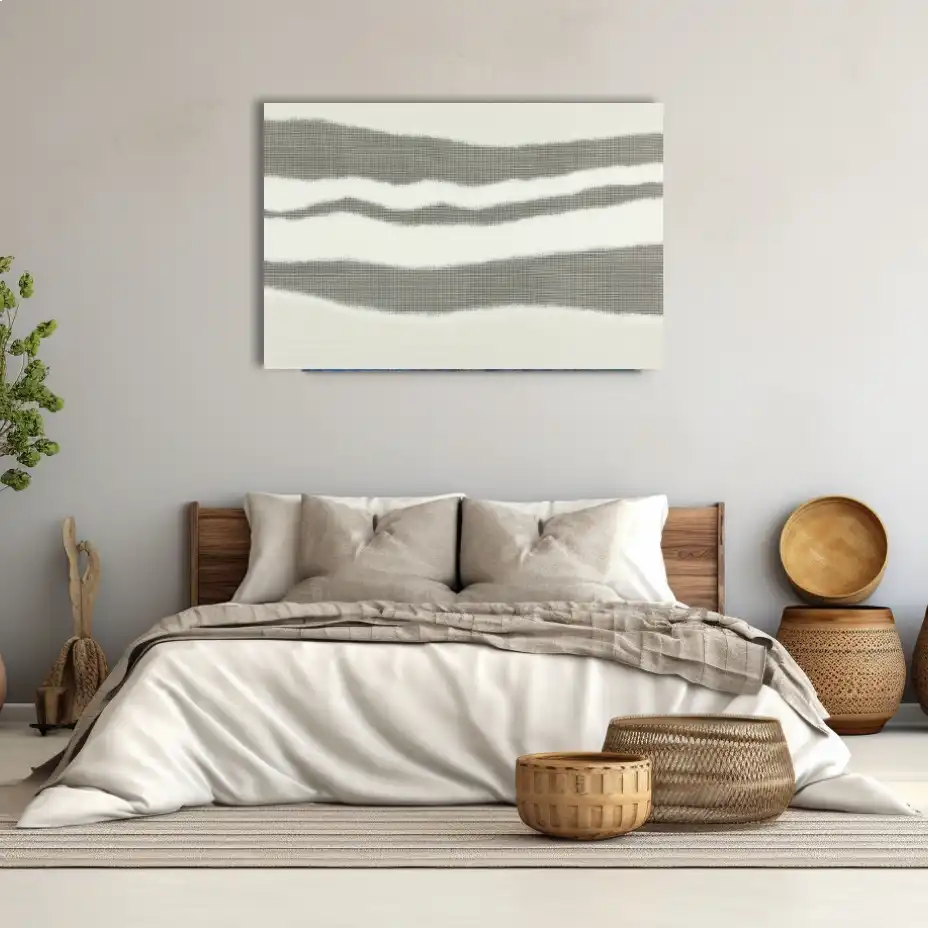Toile Minimaliste a Bandes Ondulées Grises et Blanches
