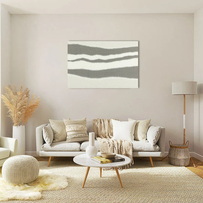 Toile Minimaliste a Bandes Ondulées Grises et Blanches