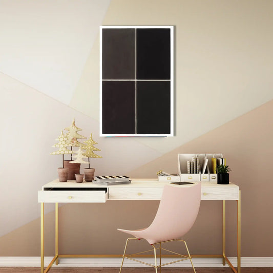 Toile Minimaliste à Quadrants Noirs et Gris Profonds