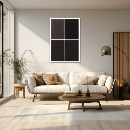 Toile Minimaliste à Quadrants Noirs et Gris Profonds