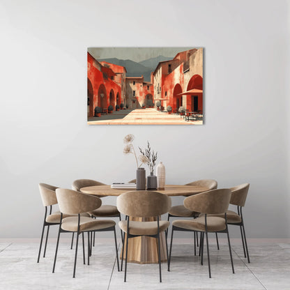Toile Place Méditerranéenne aux Arcades Terracotta – Lueur solaire sur la piazza endormie