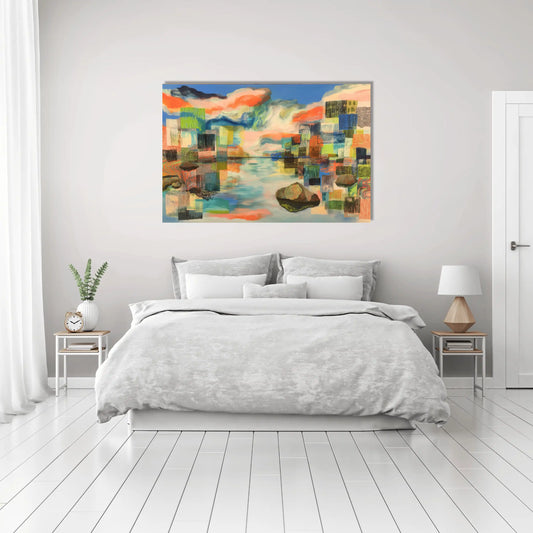 Toile boréale onirique – Rêverie d’îlots et nuages corail