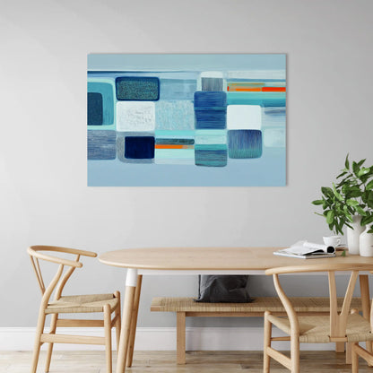 Nordic Minimalist Canvas Print – Cobalt Checkerboard with Coral Accent