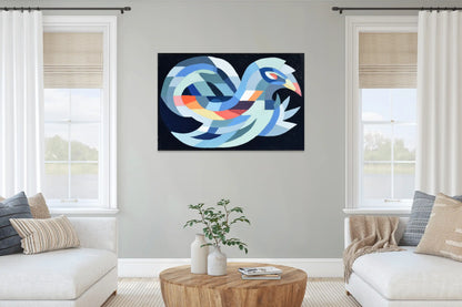 Toile Scandinave Oiseau – Vol géométrique sur nuit d’encre