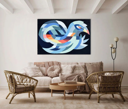 Toile Scandinave Oiseau – Vol géométrique sur nuit d’encre