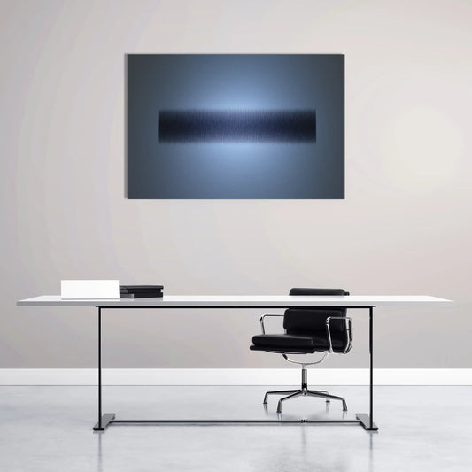 Toile Minimaliste à Bande Horizontale Texturee en Bleu Nuit