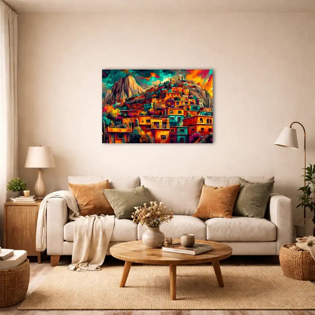 Bunte Stadt Mexikos – Stadtlandschaft als Wandbild