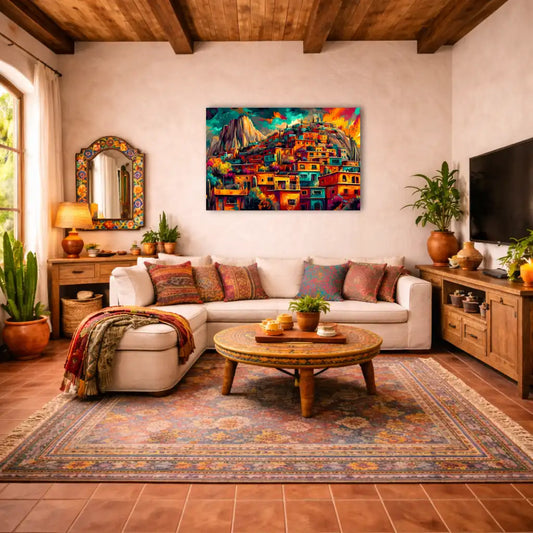Ville Colorée du Mexique - Tableau Paysage Urbain