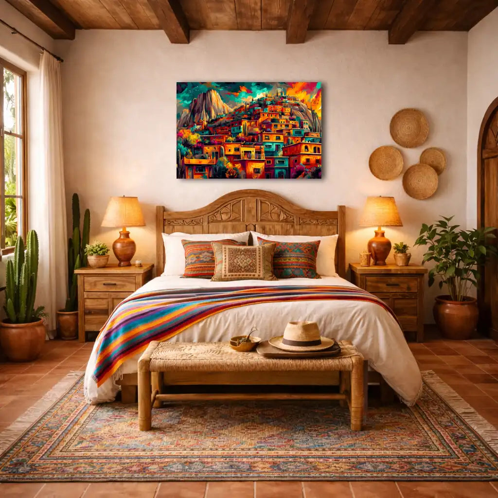 Bunte Stadt Mexikos – Stadtlandschaft als Wandbild