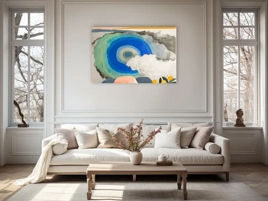 Toile Vortex boréal - pastel cercles azur