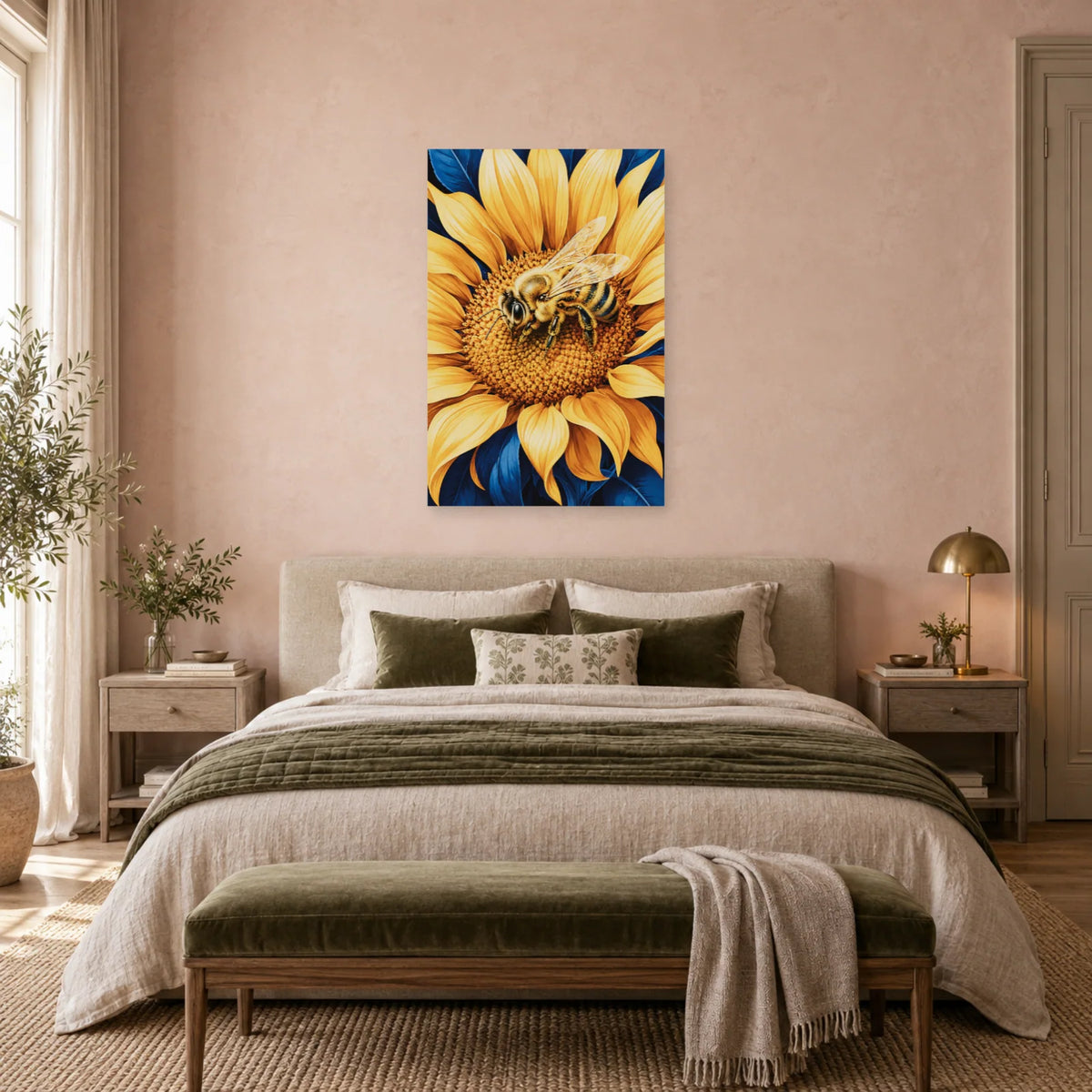 Affiche Abeille dorée – Fleur solaire dans une chambre - Art Virtuoso
