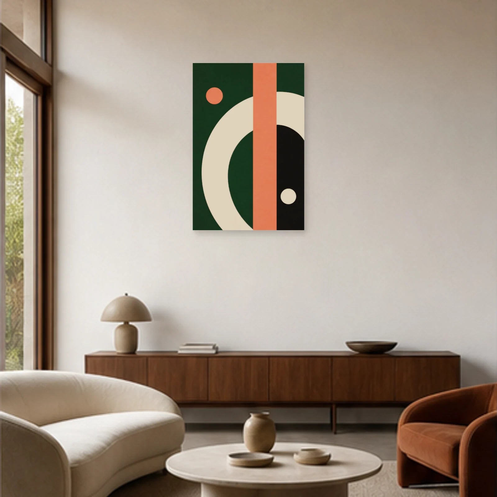 Affiche abstraite - Arc et barre dans un salon - Art Virtuoso
