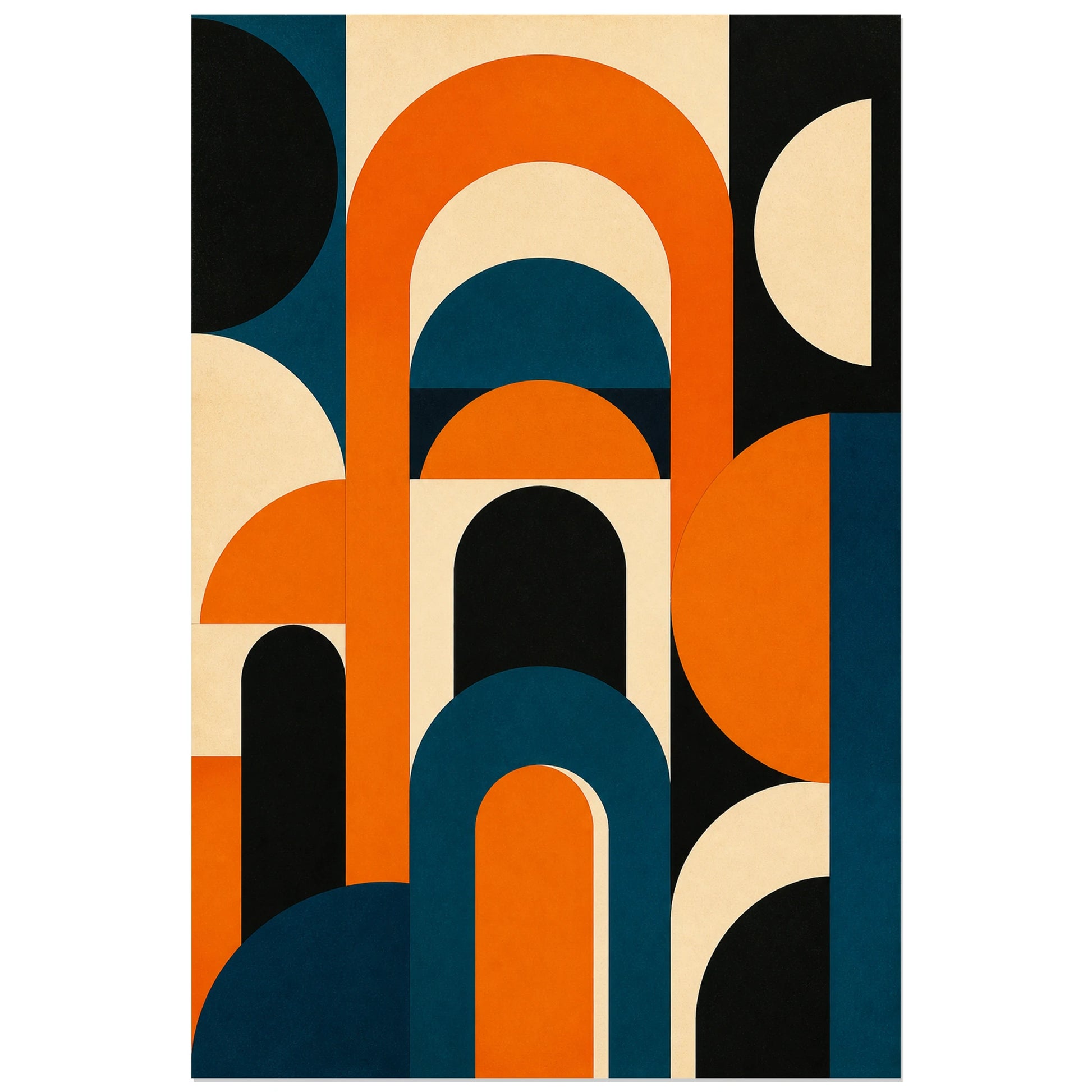 Affiche abstraite - Arches orange, composition bauhaus modulaire en serigraphie verticale, format 30 × 45 cm
