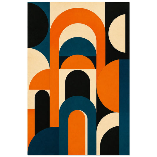 Affiche abstraite - Arches orange, composition bauhaus modulaire en serigraphie verticale, format 30 × 45 cm