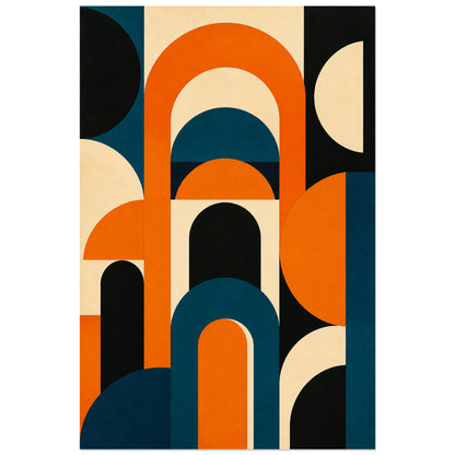 Affiche abstraite - Arches orange, composition bauhaus modulaire en serigraphie verticale, format 60 × 90 cm