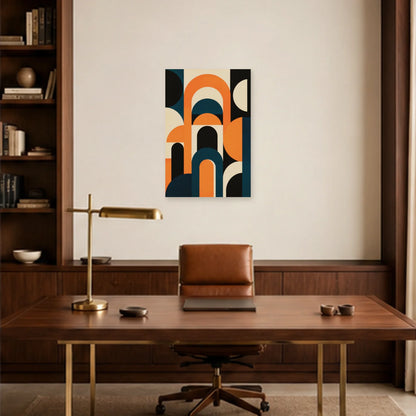 Affiche abstraite - Arches orange dans un bureau - Art Virtuoso