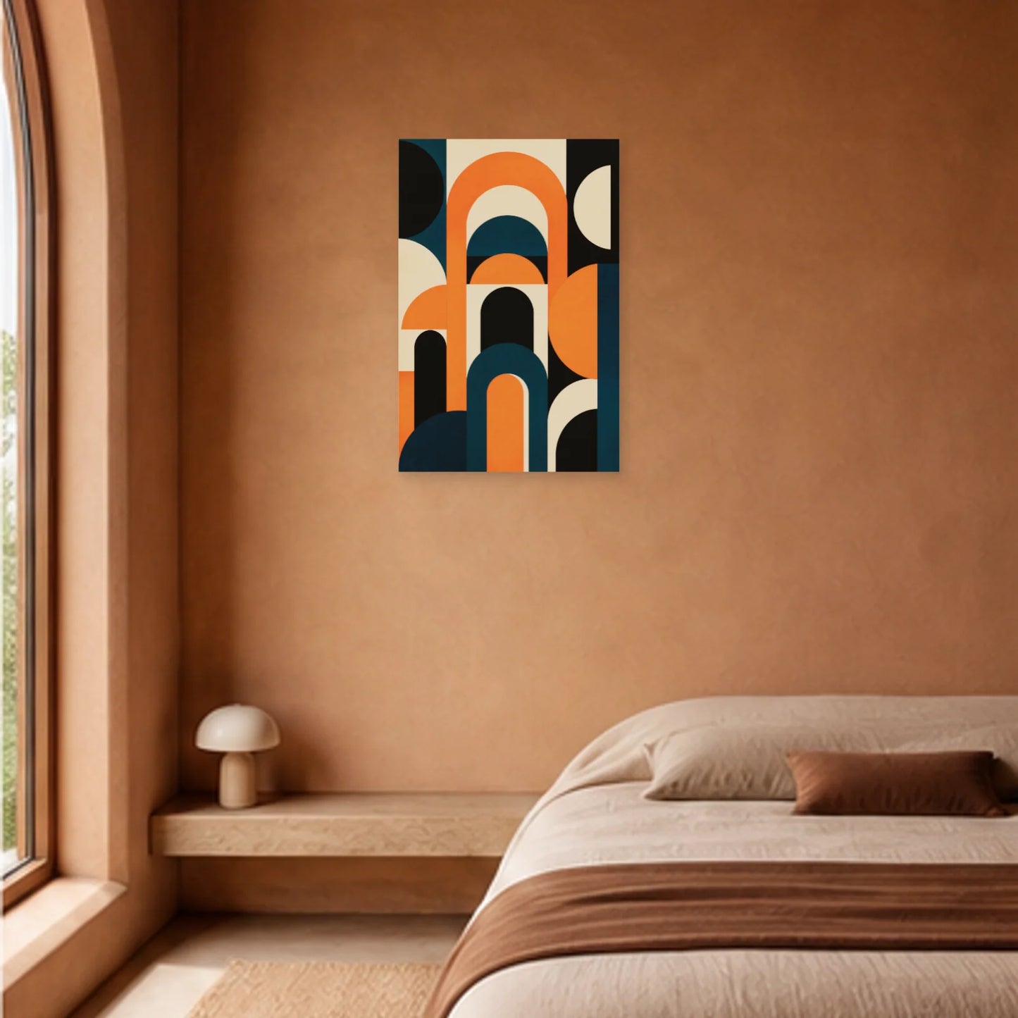 Affiche abstraite - Arches orange dans une chambre - Art Virtuoso