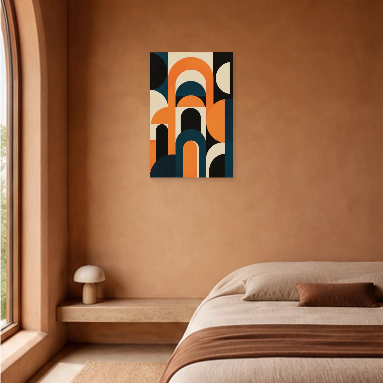 Affiche abstraite - Arches orange dans une chambre - Art Virtuoso
