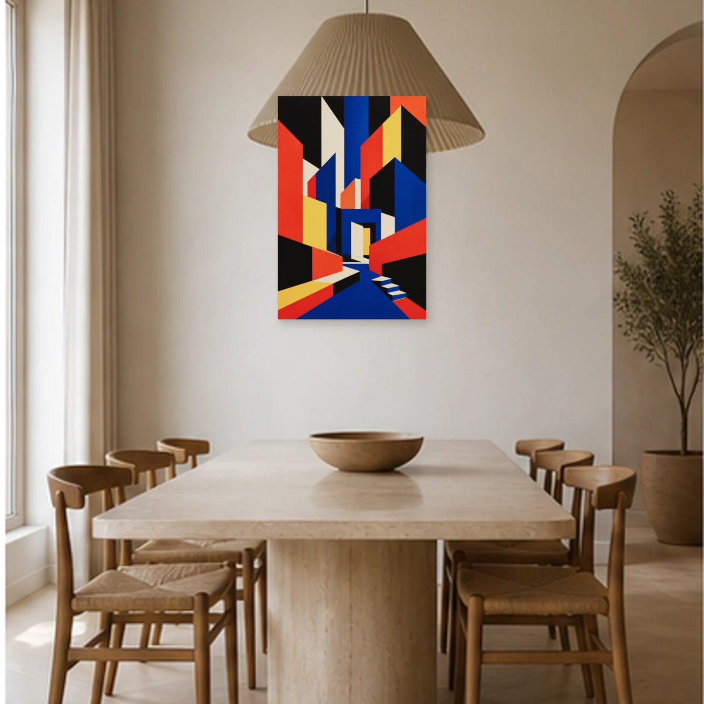 Affiche abstraite - Architecture chromatique dans une salle à manger - Art Virtuoso