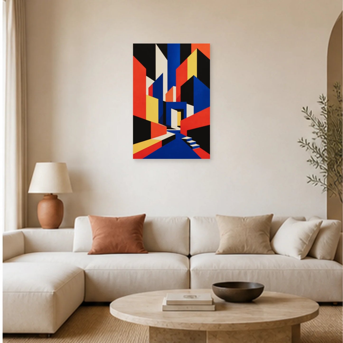 Affiche abstraite - Architecture chromatique dans un salon - Art Virtuoso