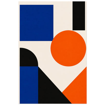 Affiche abstraite - Bleu et orange, composition geometrique bauhaus minimaliste verticale, format 40 × 60 cm