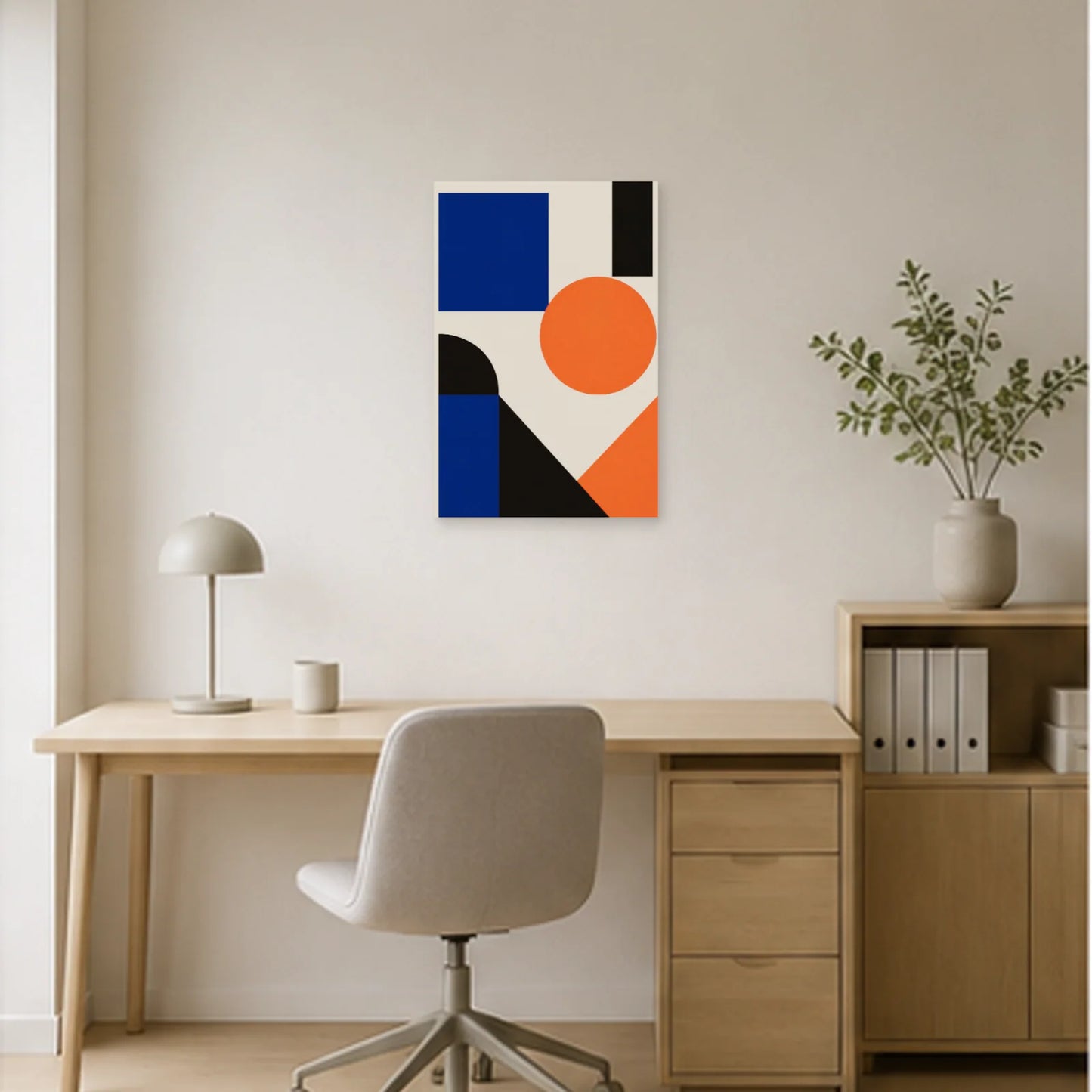Affiche abstraite - Bleu et orange dans un bureau - Art Virtuoso