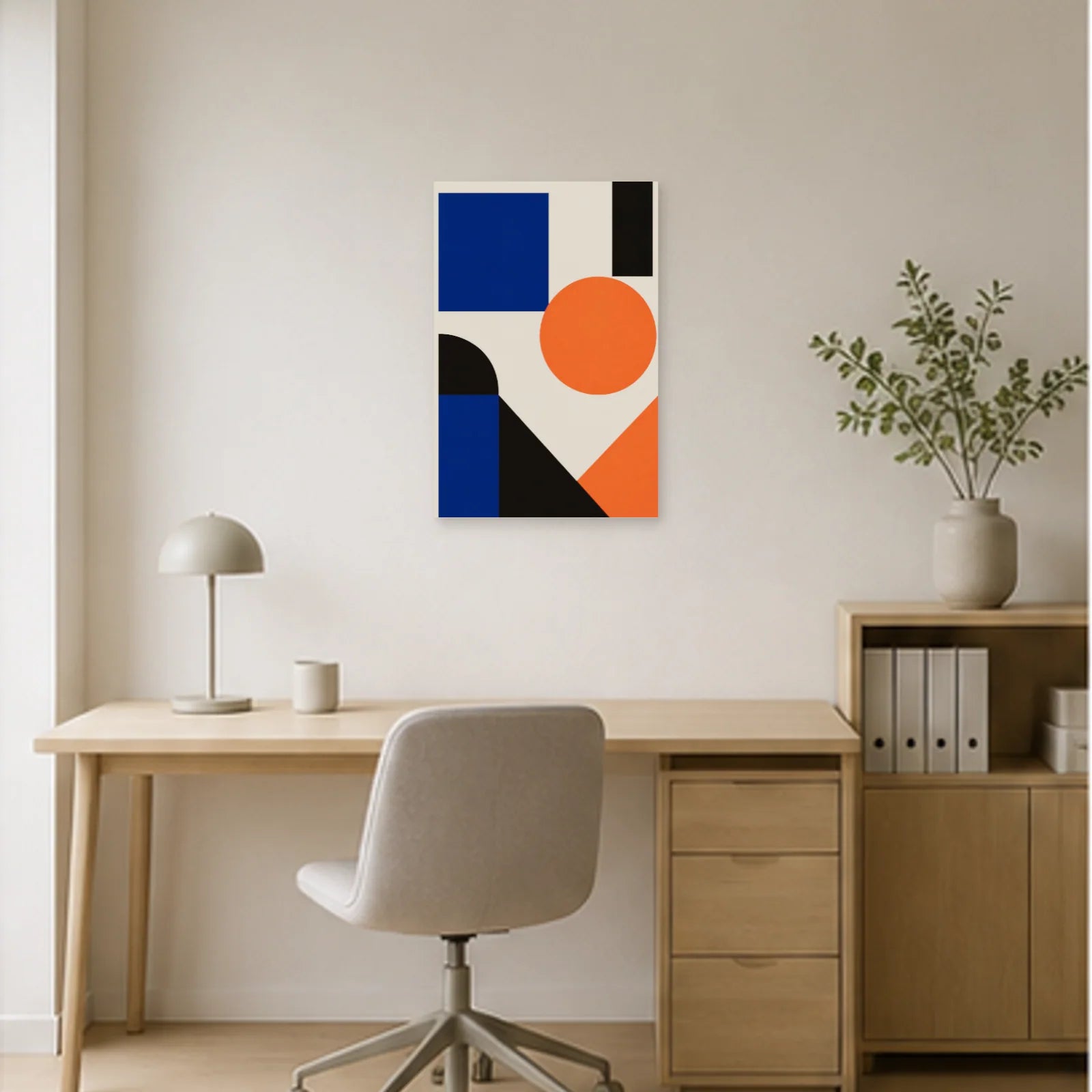 Affiche abstraite - Bleu et orange dans un bureau - Art Virtuoso