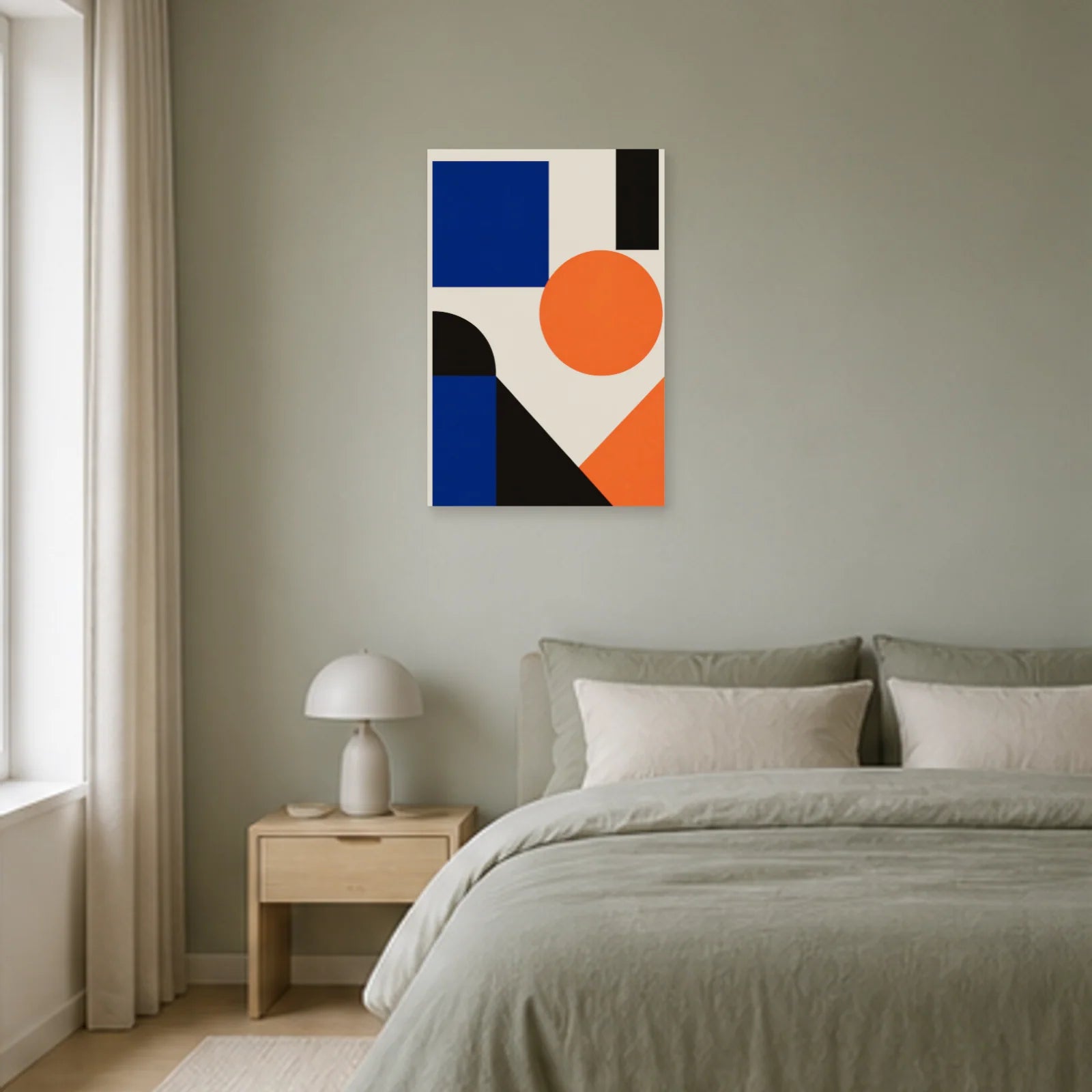 Affiche abstraite - Bleu et orange dans une chambre - Art Virtuoso