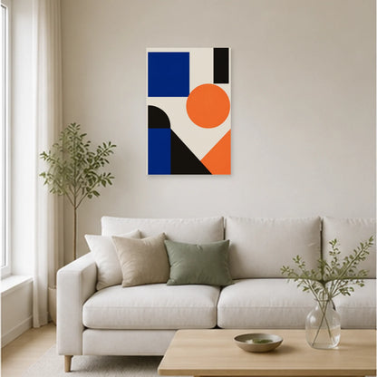 Affiche abstraite - Bleu et orange dans un salon - Art Virtuoso