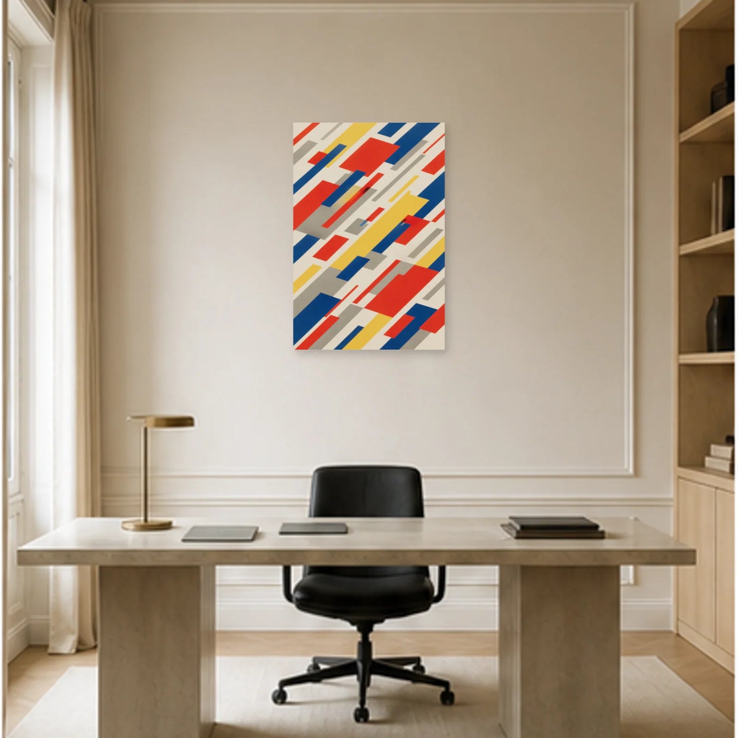Affiche abstraite - Blocs en mouvement dans un bureau - Art Virtuoso