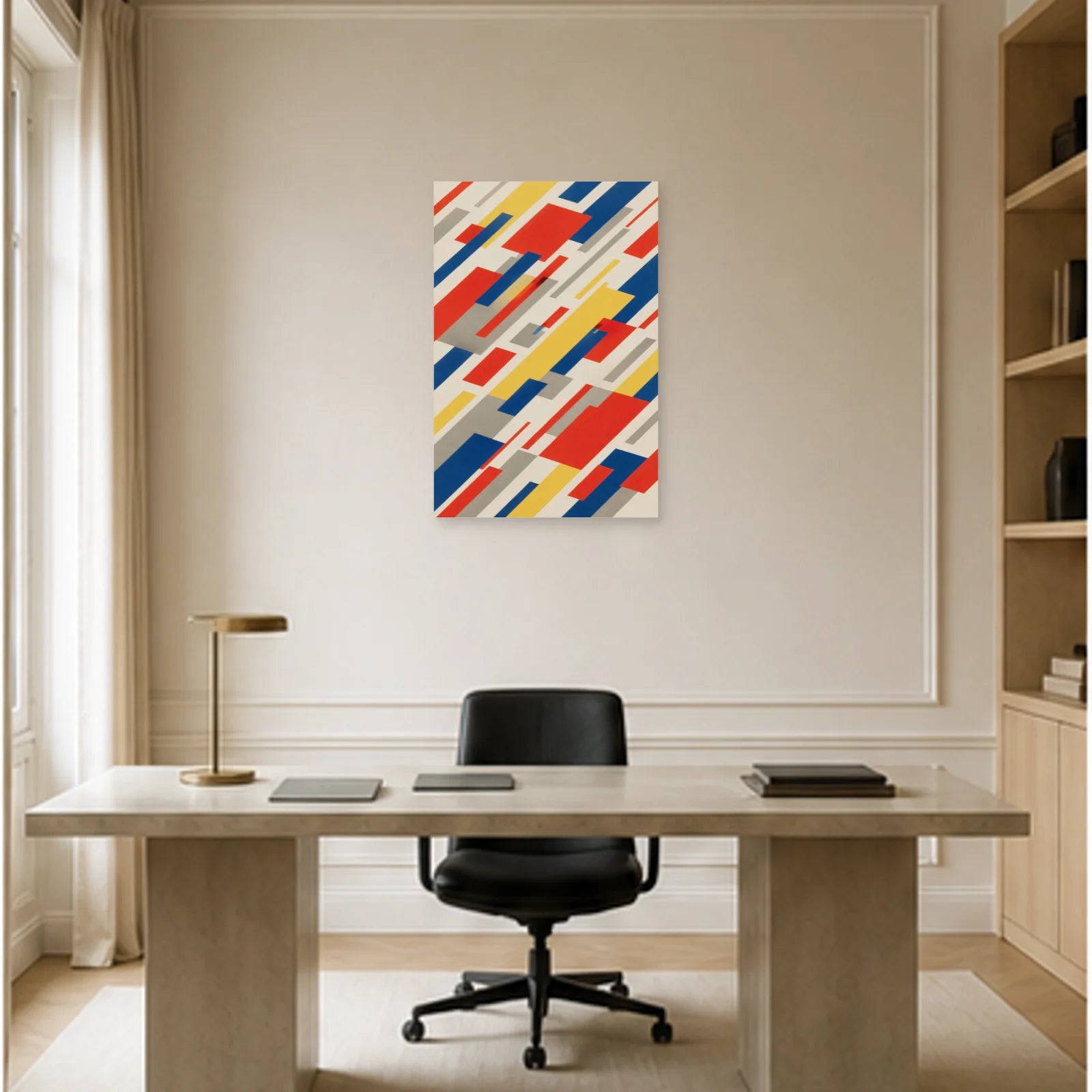 Affiche abstraite - Blocs en mouvement dans un bureau - Art Virtuoso