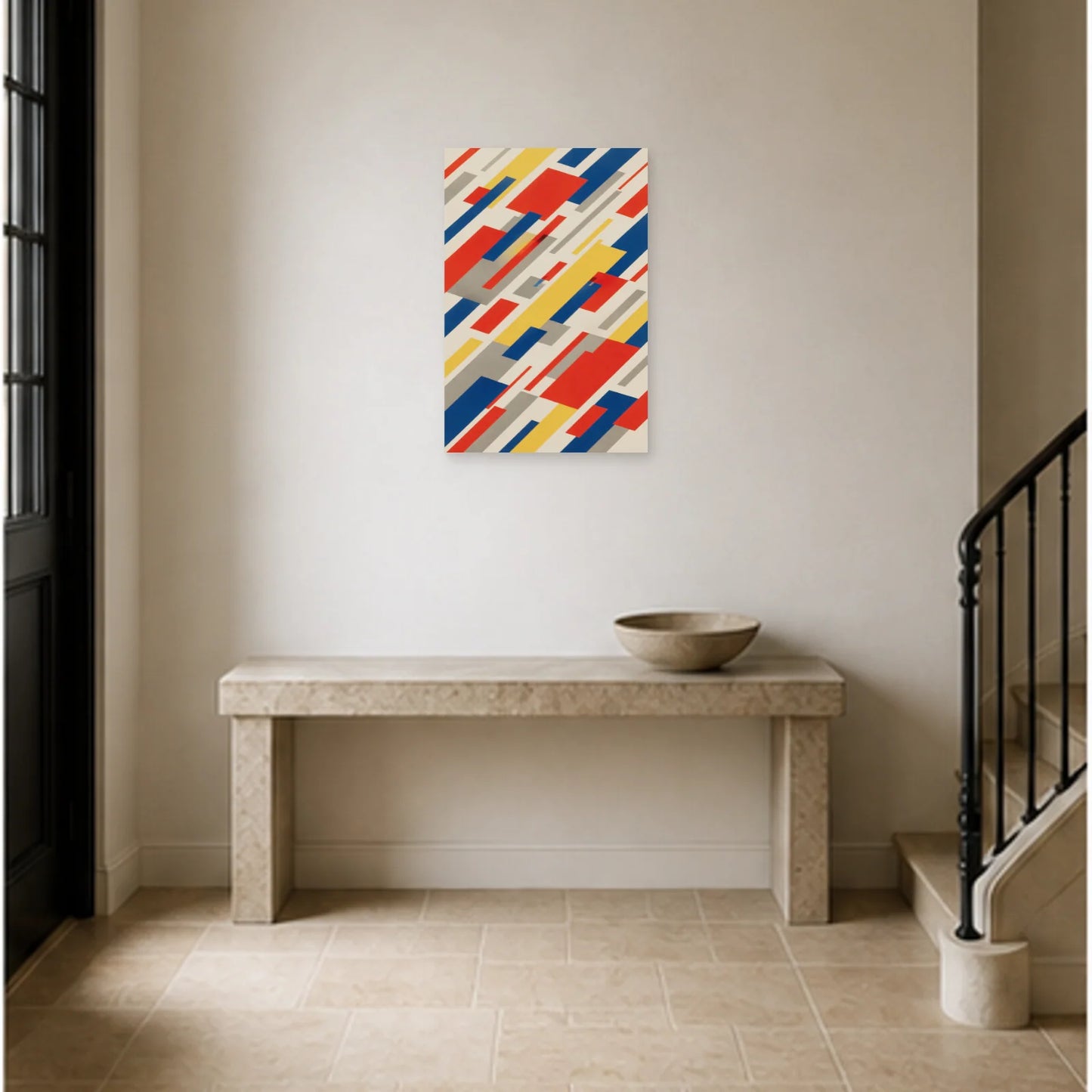 Affiche abstraite - Blocs en mouvement dans une entrée ou un couloir - Art Virtuoso