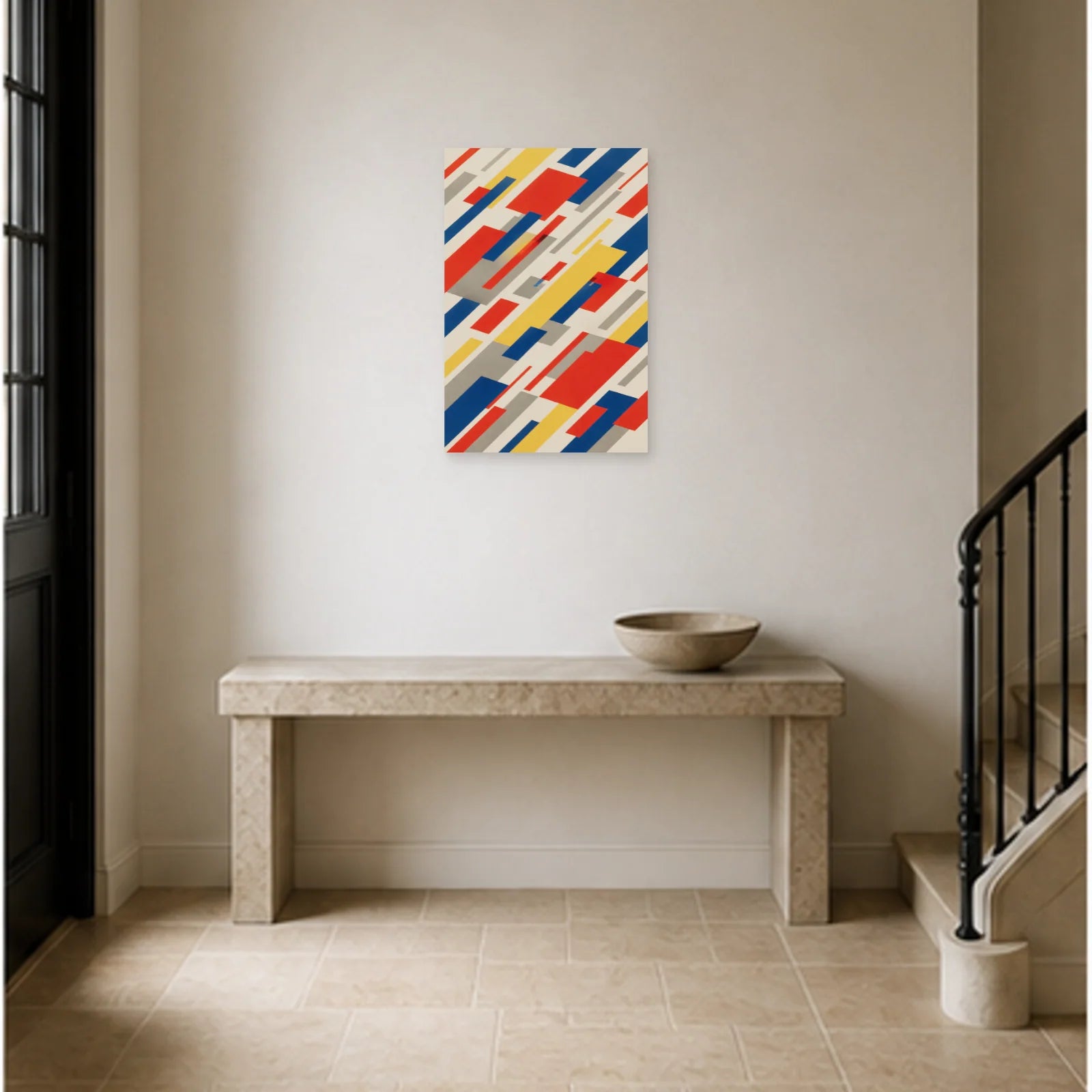 Affiche abstraite - Blocs en mouvement dans une entrée ou un couloir - Art Virtuoso
