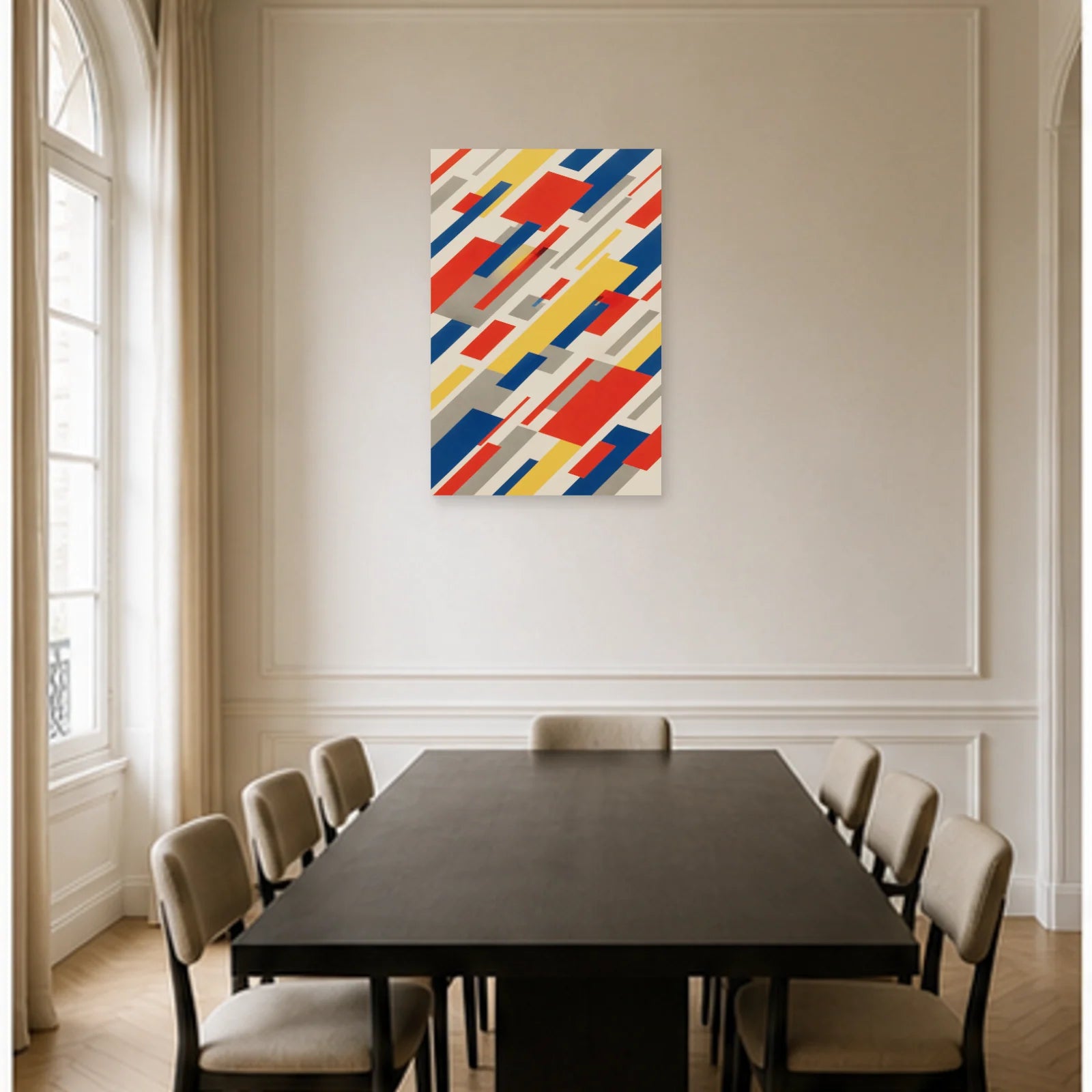 Affiche abstraite - Blocs en mouvement dans une salle à manger - Art Virtuoso