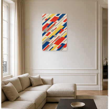 Affiche abstraite - Blocs en mouvement dans un salon - Art Virtuoso