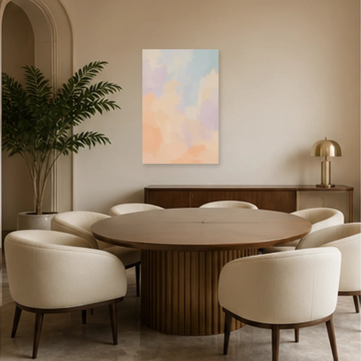 Affiche abstraite - Brume pastel dans une salle à manger - Art Virtuoso