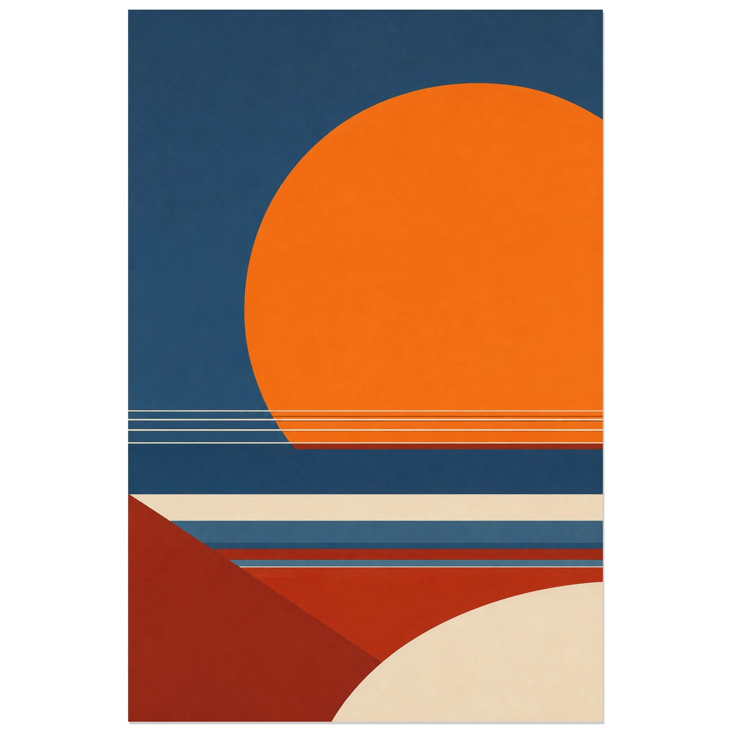 Affiche abstraite - Cercle et horizon, abstraction geometrique solaire verticale, format 40 × 60 cm