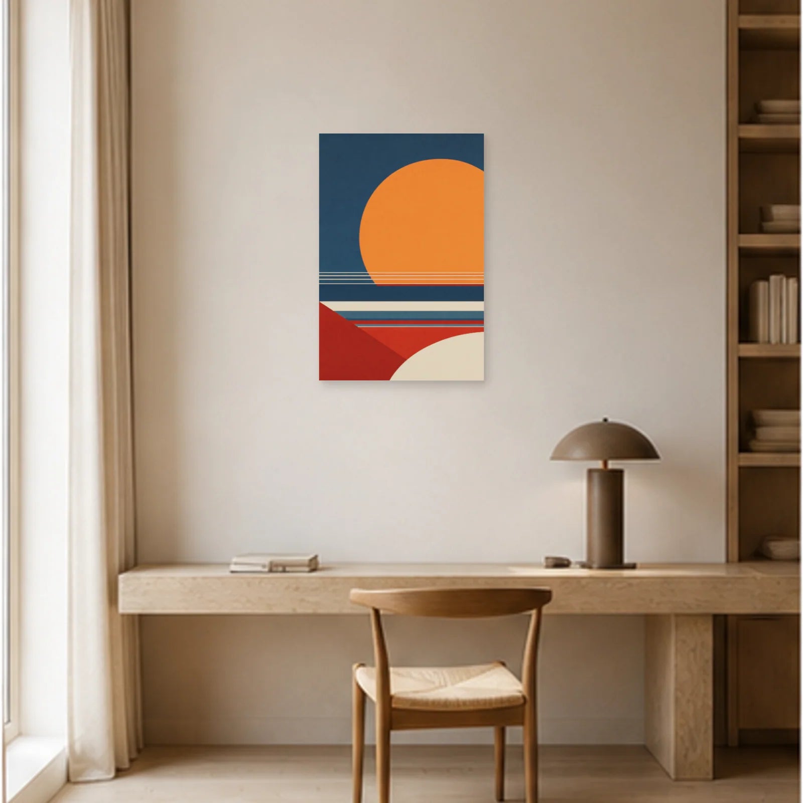 Affiche abstraite - Cercle et horizon dans un bureau - Art Virtuoso