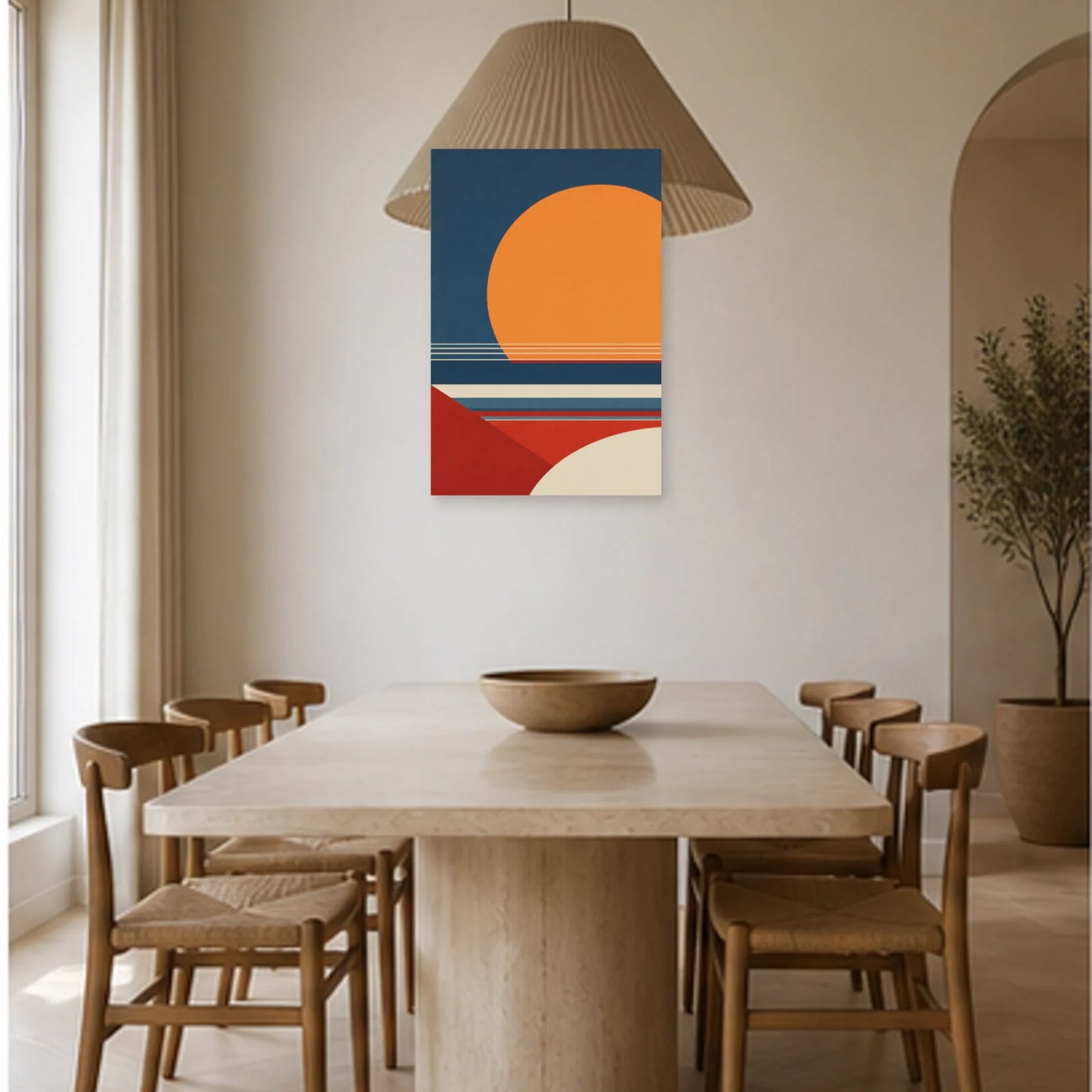 Affiche abstraite - Cercle et horizon dans une salle à manger - Art Virtuoso