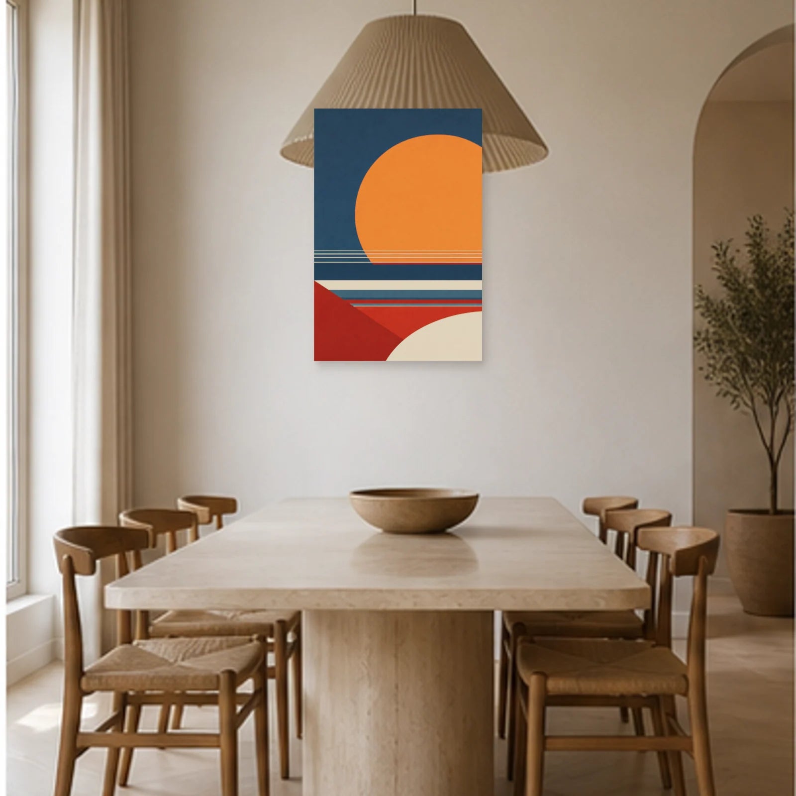 Affiche abstraite - Cercle et horizon dans une salle à manger - Art Virtuoso