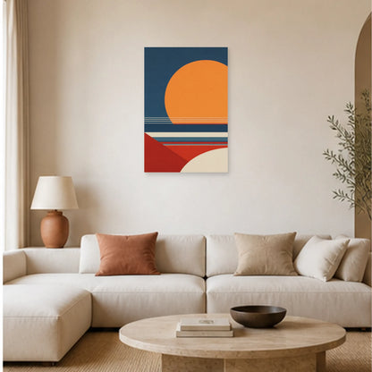 Affiche abstraite - Cercle et horizon dans un salon - Art Virtuoso