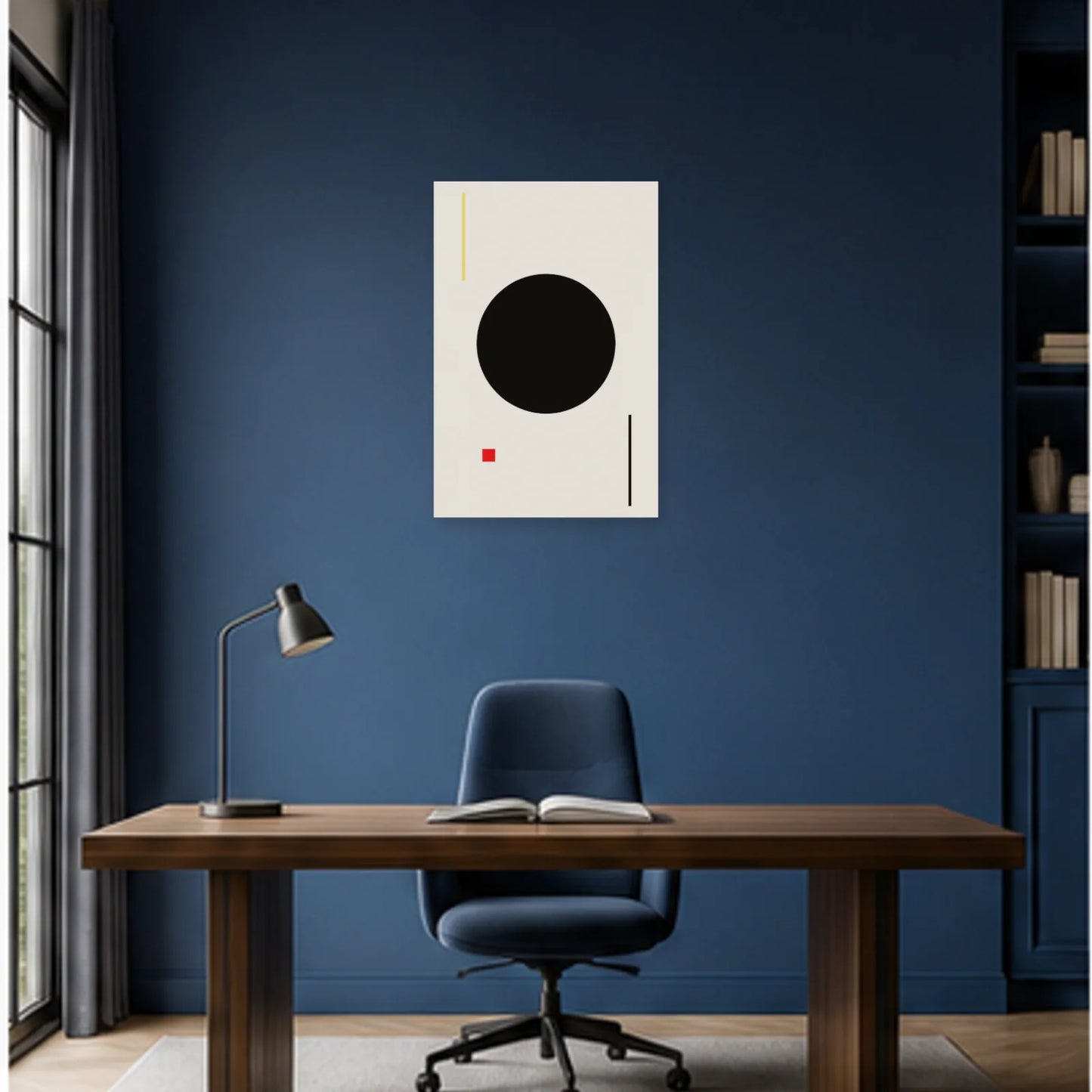 Affiche abstraite - Cercle noir dans un bureau - Art Virtuoso