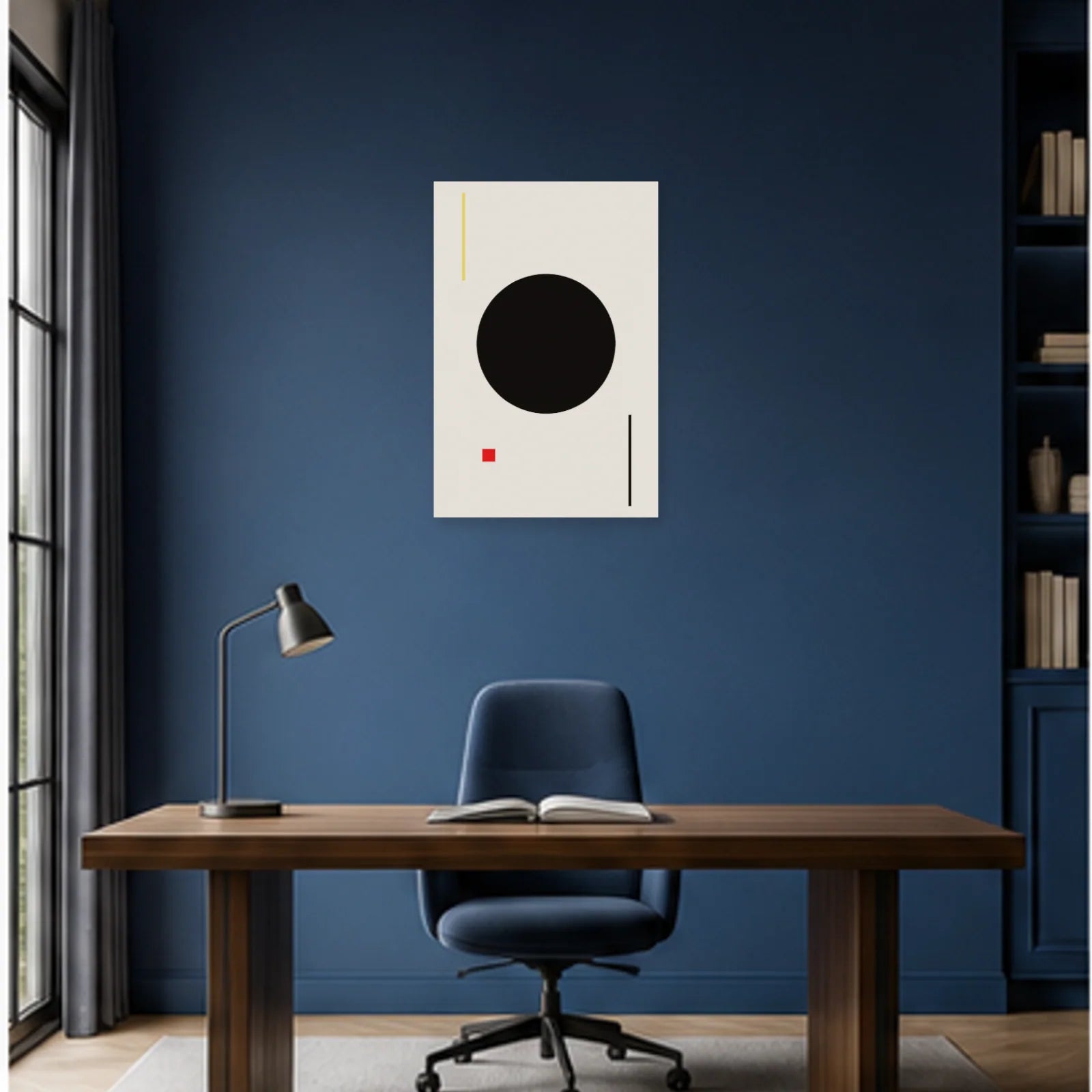 Affiche abstraite - Cercle noir dans un bureau - Art Virtuoso